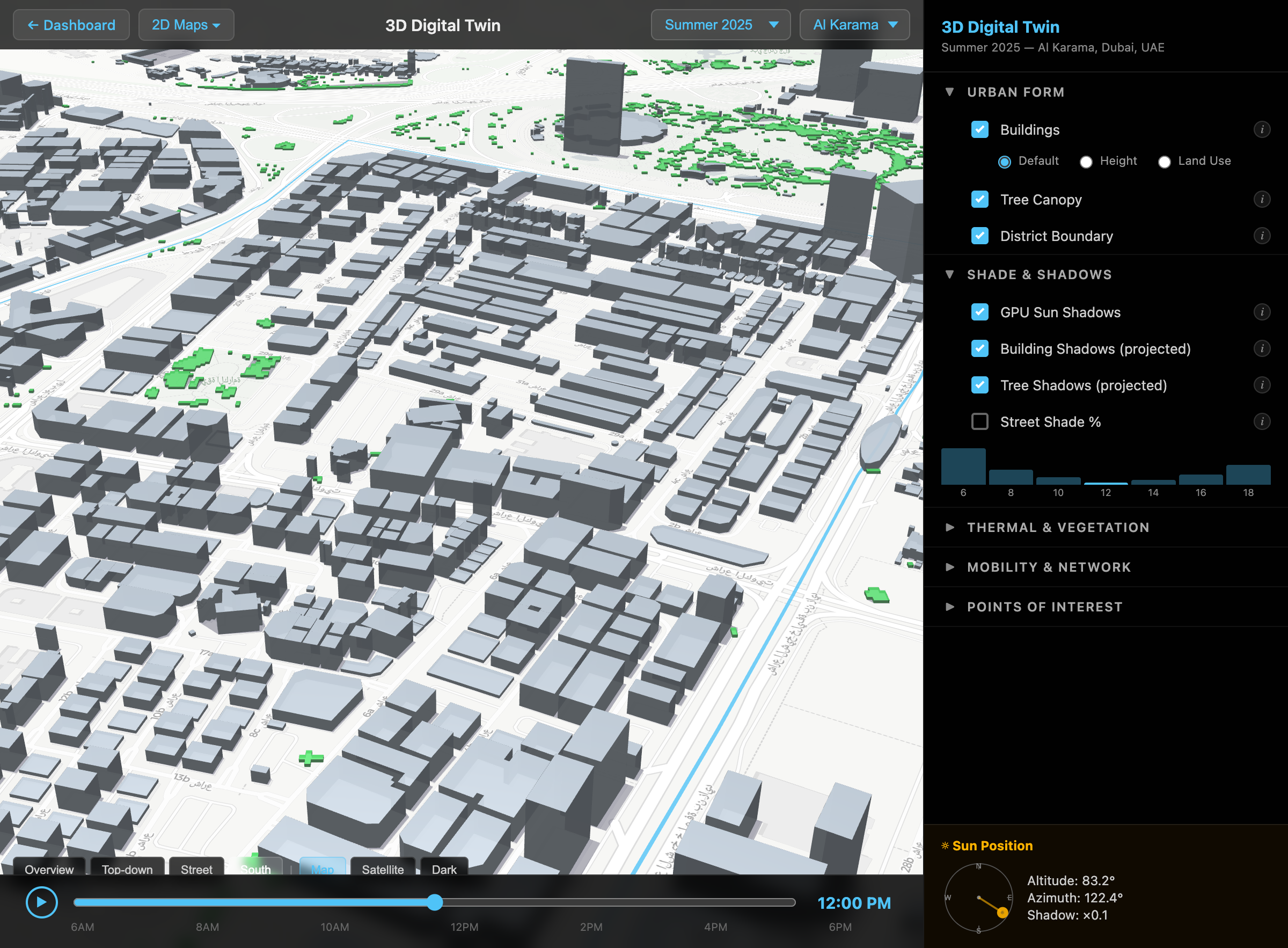 3D viewer — Summer 2025, noon, south view